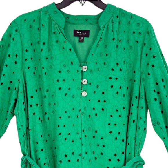 R.N Studio By Ronni Women's Pullover Lined Green Eyelet Dress Size 2X NWT $99.00 - Picture 4 of 13